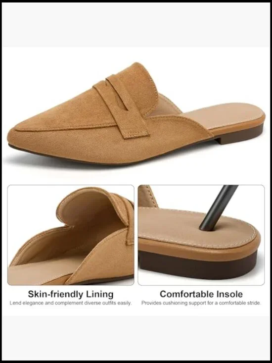 Pointed Toe Suede Mules Slip On Flats Elegant Business Casual Work Shoes - Picture 4 of 7